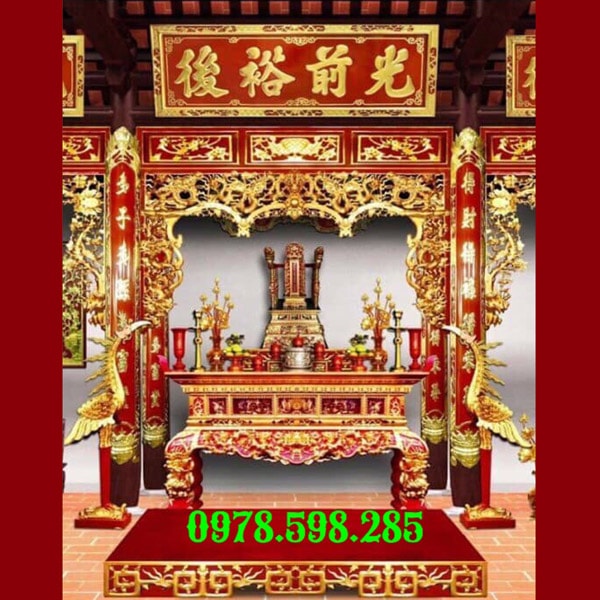 Bo bàn thờ - hoành phi câu đối nhà thờ họ - gỗ gụ mẫu mới