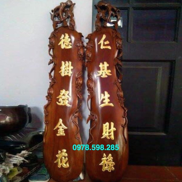 Câu đối quả bầu chữ nho phun PU