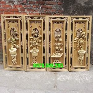 Bộ Tứ quý bình có khung - gỗ gụ - Sơn Phun PU