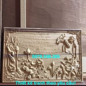 Tranh sen bài thơ gỗ gụ - mộc đẹp