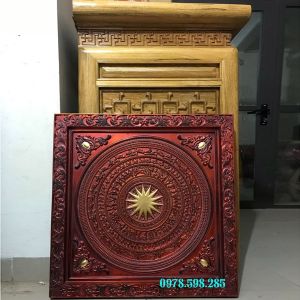 Trống đồng - gỗ hương đỏ - giả cổ thếp vàng điểm