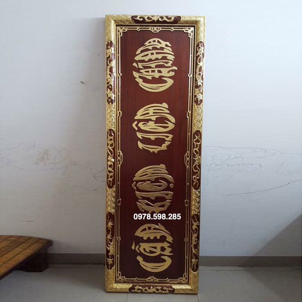 Hoành phi nền then đỏ - gỗ gụ ta - sơn thếp vàng