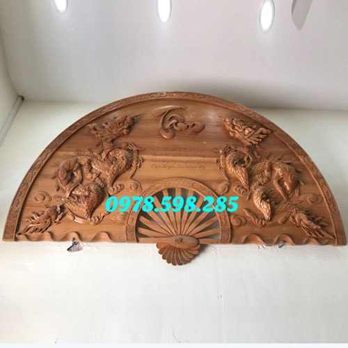 Quạt rồng - Chữ Tâm bài thơ - gỗ Ngọc Am - phun PU