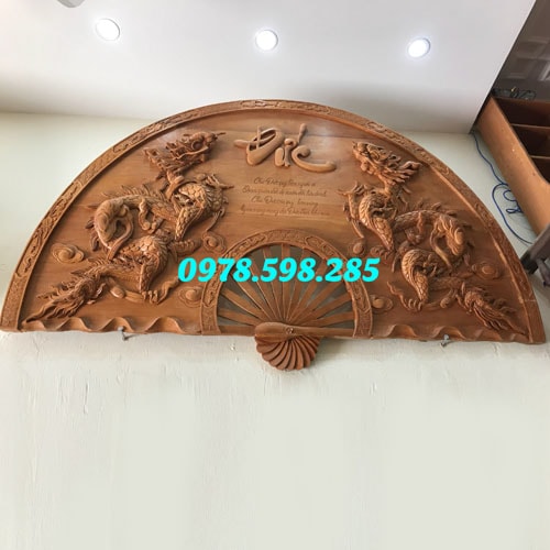 Quạt thờ chữ Đức - gỗ Ngọc Am - phun PU đẹp