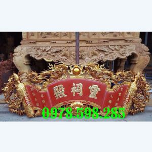 Cuốn Thư rồng - nền then đỏ - gỗ dổi - sơn son
