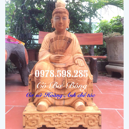 Tượng Cô bơ bông cầm quạt - Mộc - gỗ mít theo lối cổ