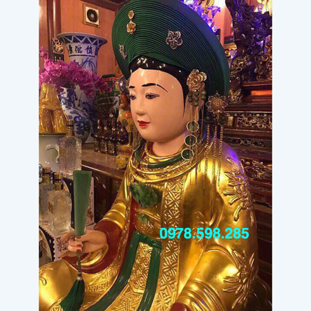 Tượng Cô đôi khăn xếp- gỗ mít sơn son đẹp