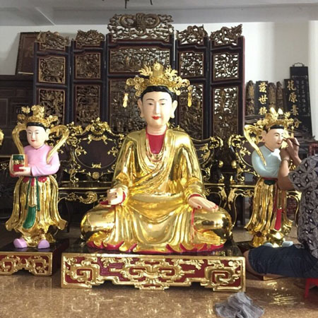 Tượng mẫu gỗ mít thếp vàng