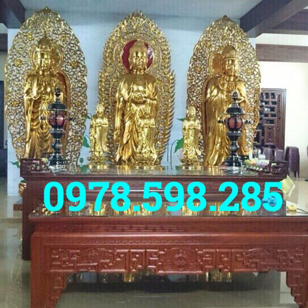 Tượng phật tây phương tam thánh - gỗ mít - sơn thếp vàng