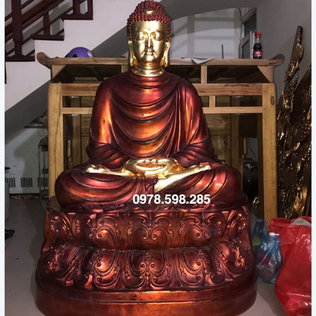 Tượng A Di Đà tiếp dẫn - gỗ trắc - làm giả cổ - diện thếp vàng