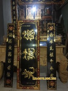 hoành phi câu đối phẳng nền then - thếp vàng