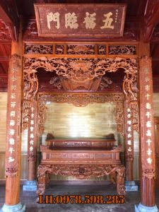 gian thờ nhà cột - gỗ gụ sơn PU