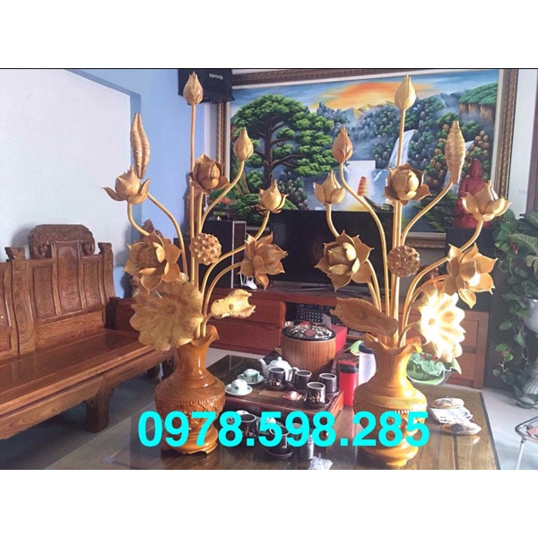 Bộ hoa sen gỗ mít đẹp